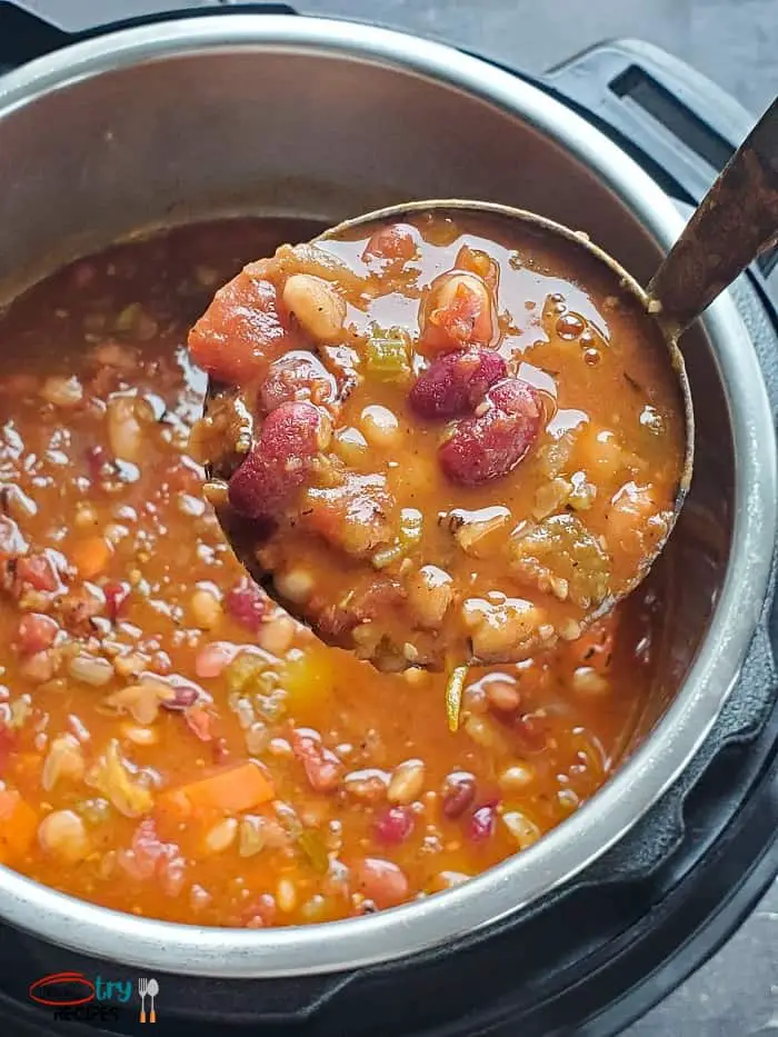 15 Bean Soup Instant Pot Vegan in a ladle