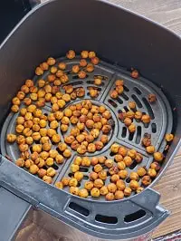 air fryer roasted crispy chickpeas in air fryer basket