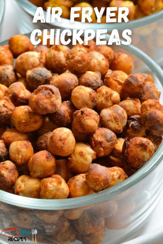 air fryer roasted chickpeas in clear bowl