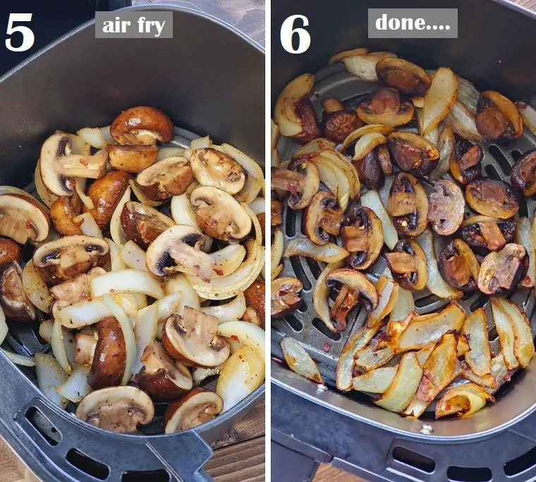 air frying mushrooms and onions