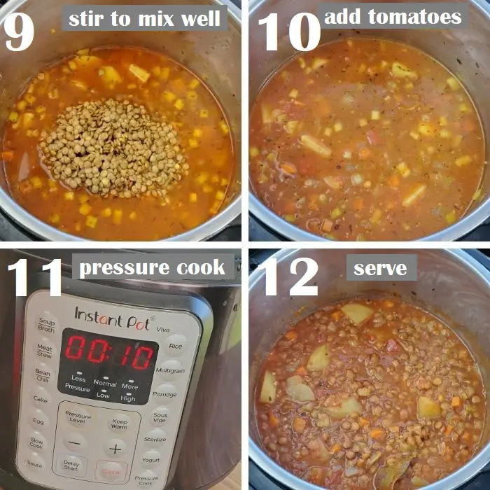 pressure cook lentil soup