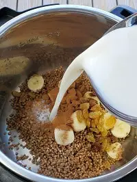 pouring almond milk in instant pot