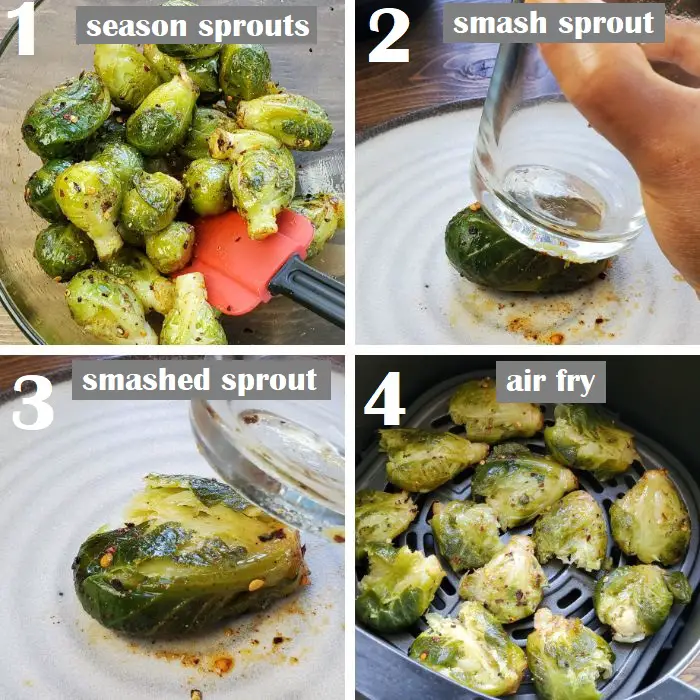 prepping and air frying smashed brussel sprouts
