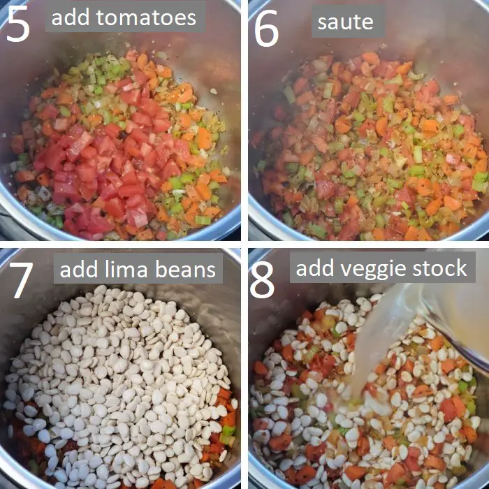 adding tomatoes and lima beans