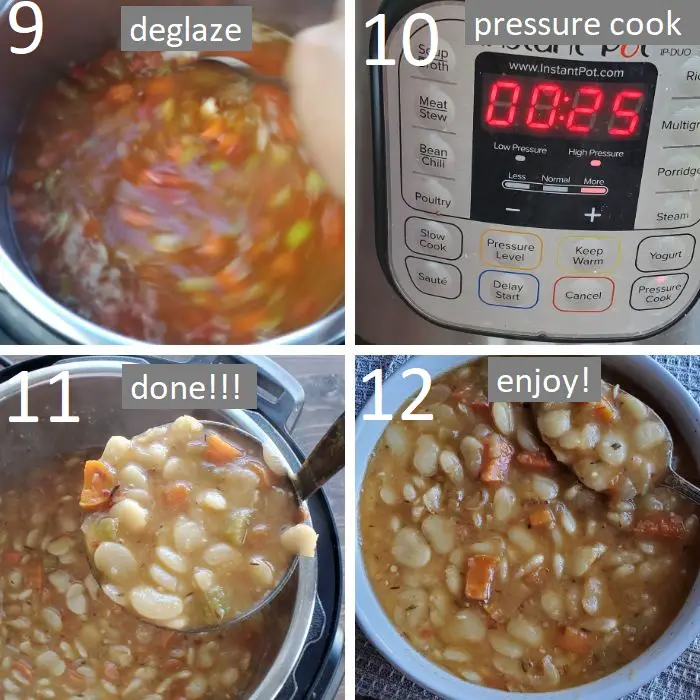 deglazing pot and pressure cooking baby lima beans