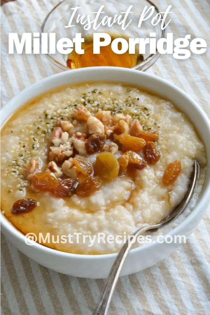 millet porridge in a white bowl.