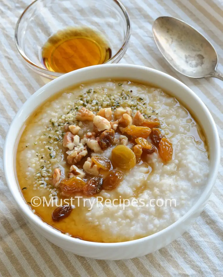 Millet porridge in a white bowl