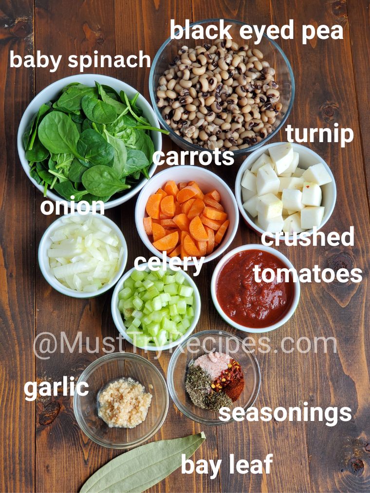 recipe ingredients in various sized bowls kept on a wooden board