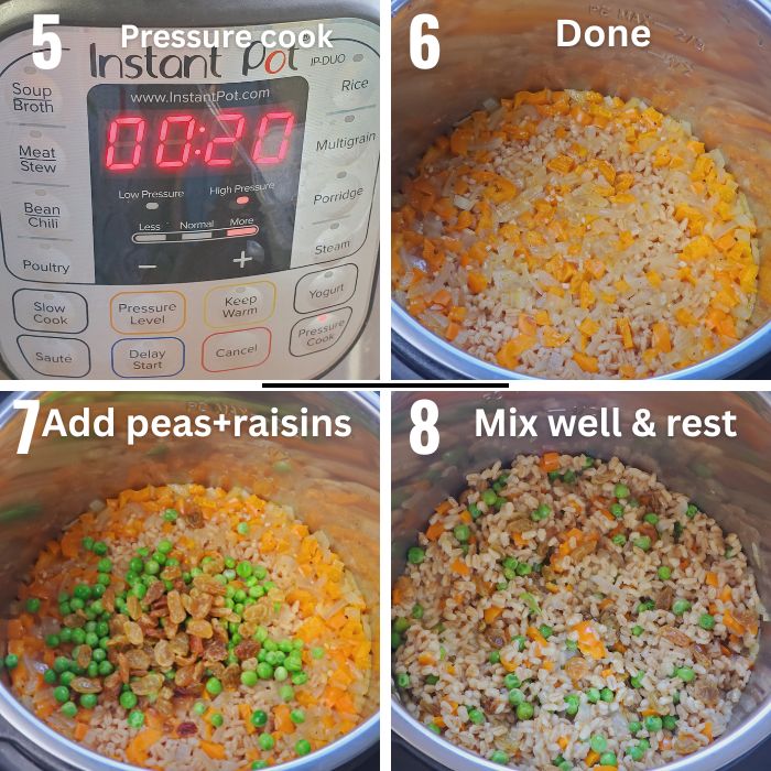 pressure cooking pilaf and adding veggies