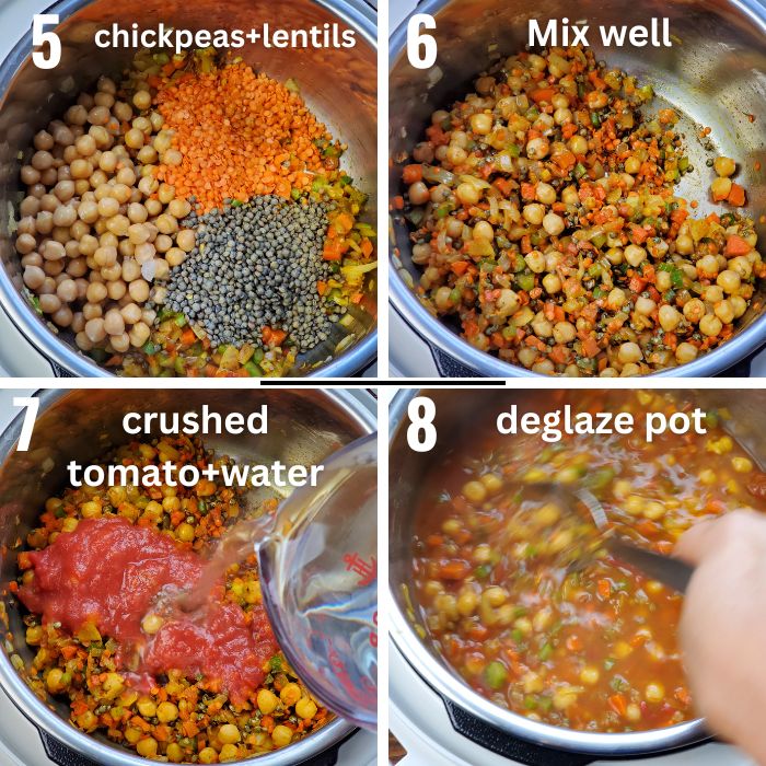deglazing the pot and pressure cooking soup.
